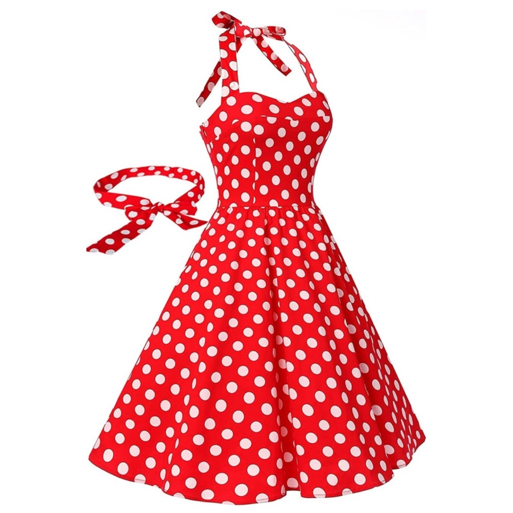 Topdress Womens’ Vintage Polka Audrey 1950’s Halter Retro Cocktail Dress - Picture 7 of 10